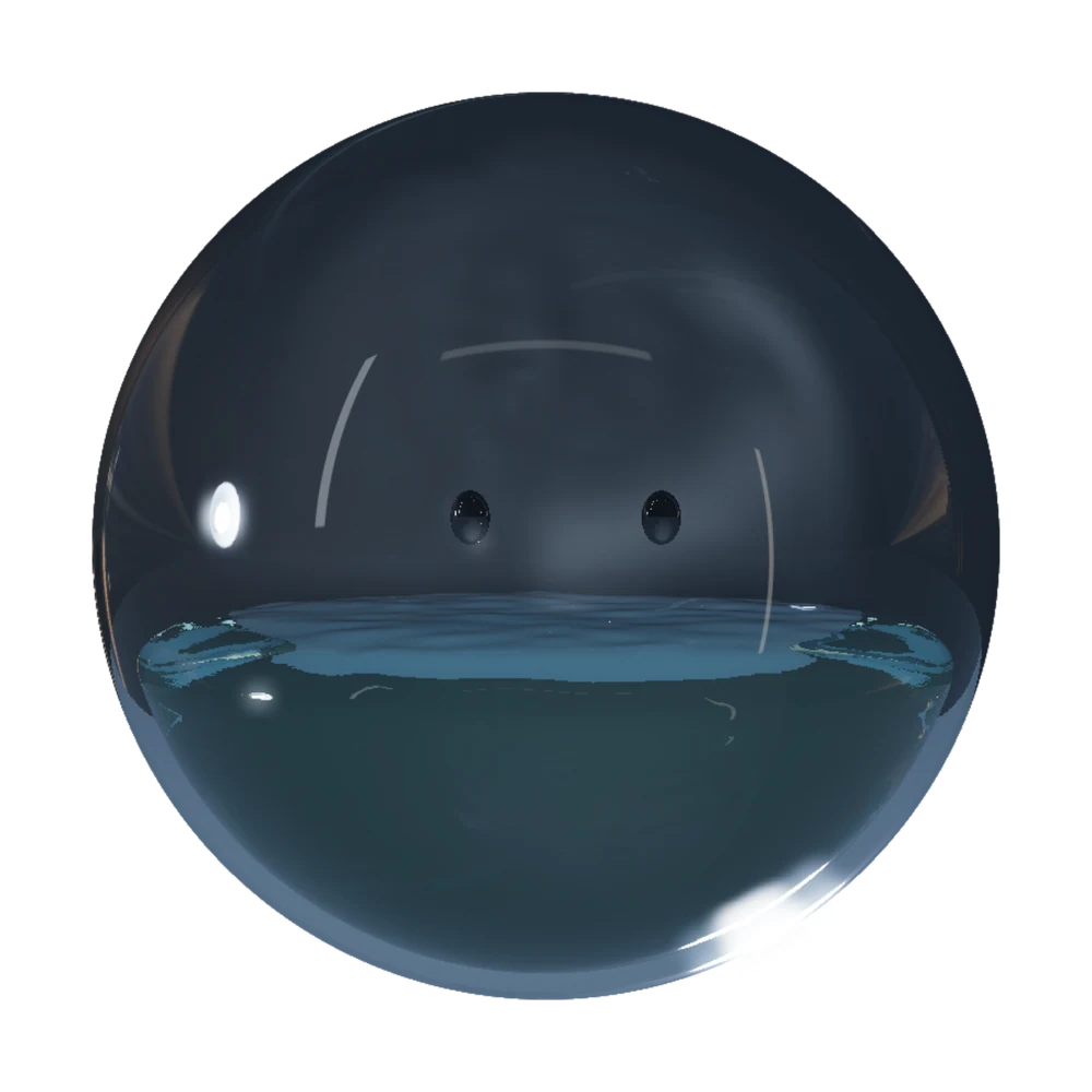Wanigan, a glass globe with water inside and two eyes